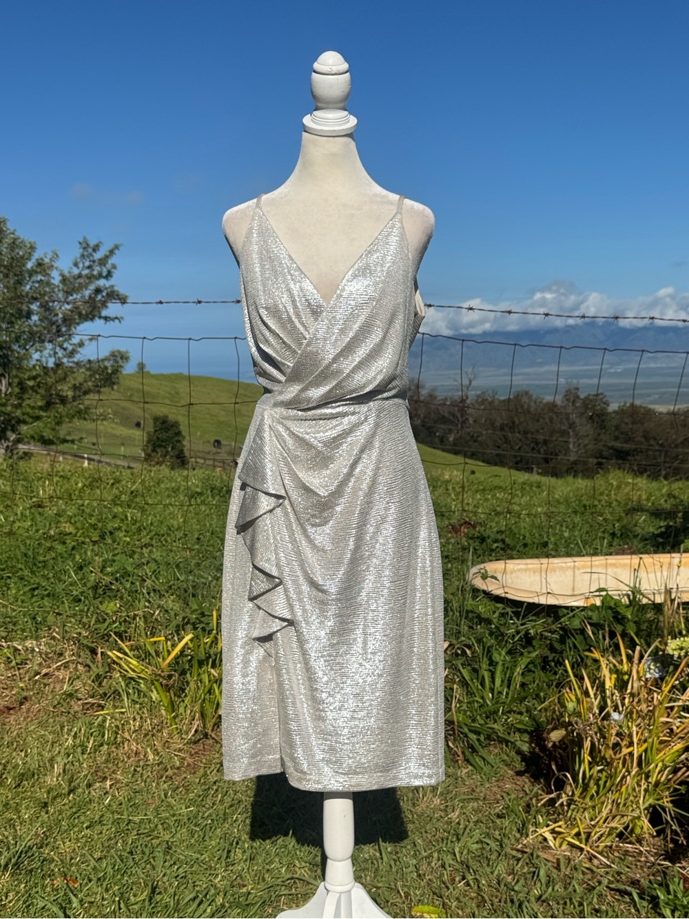 Eliza J Metalic silver Waterfall Dress Cocktail Formal D Dress 14